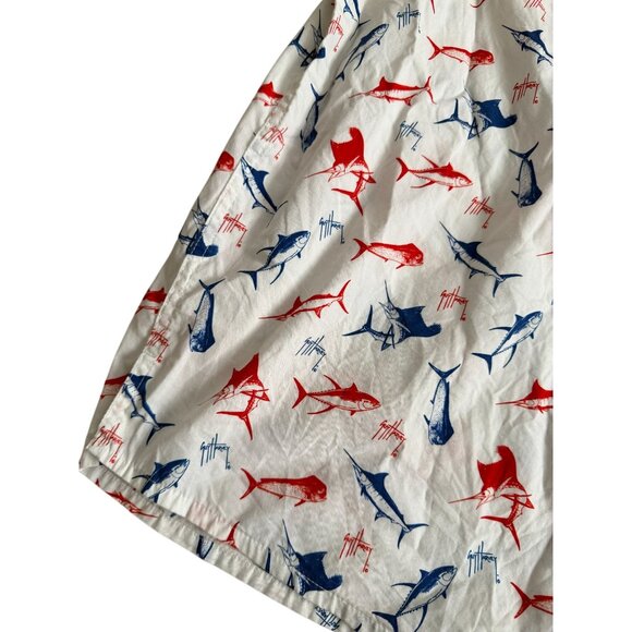GUY HARVEY Swordfish Print Red White Blue Button Down Shirt Size Medium - Picture 7 of 10
